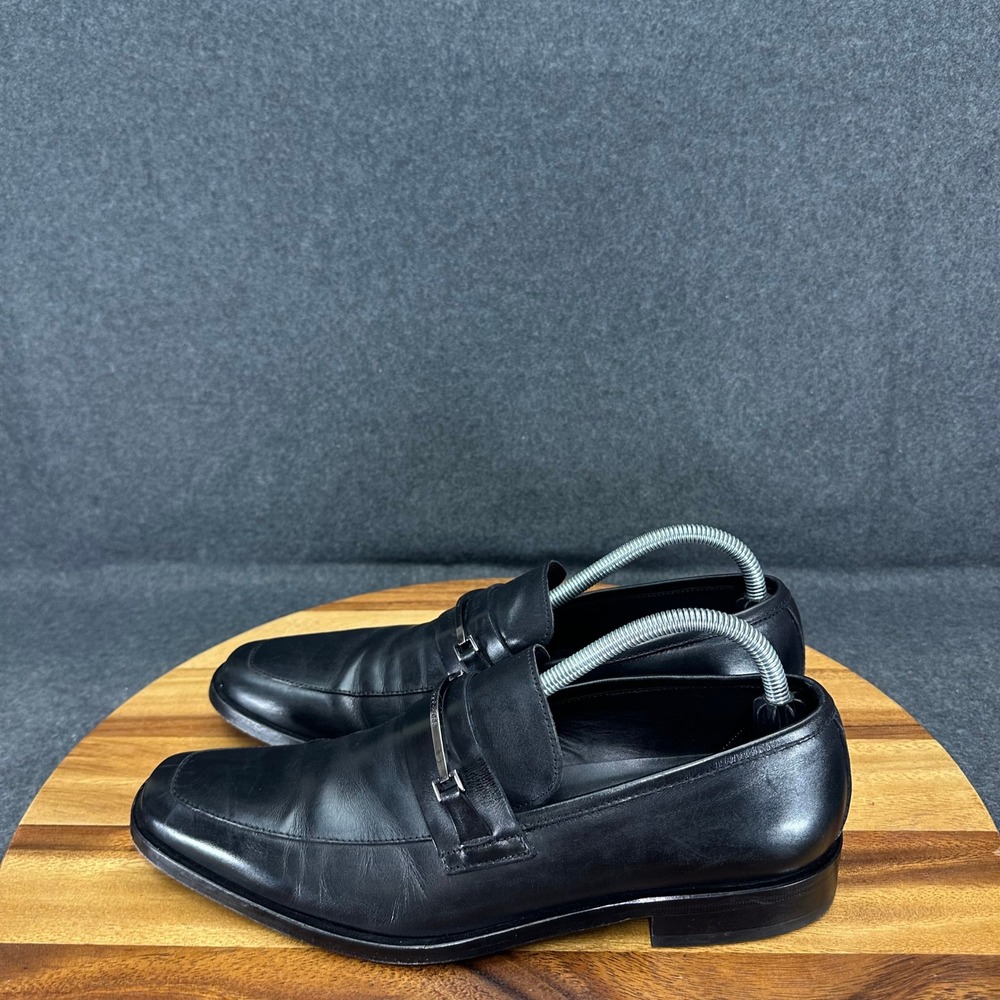 Hugo Boss Mens Black Leather Square Toe Bit Horsebit Loafers Dress Shoes Size 8 - Picture 6 of 12